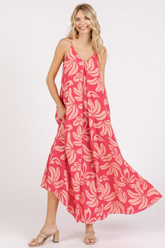 Mittoshop Printed V-Neck Maxi Cami Dress with Pockets - felvior