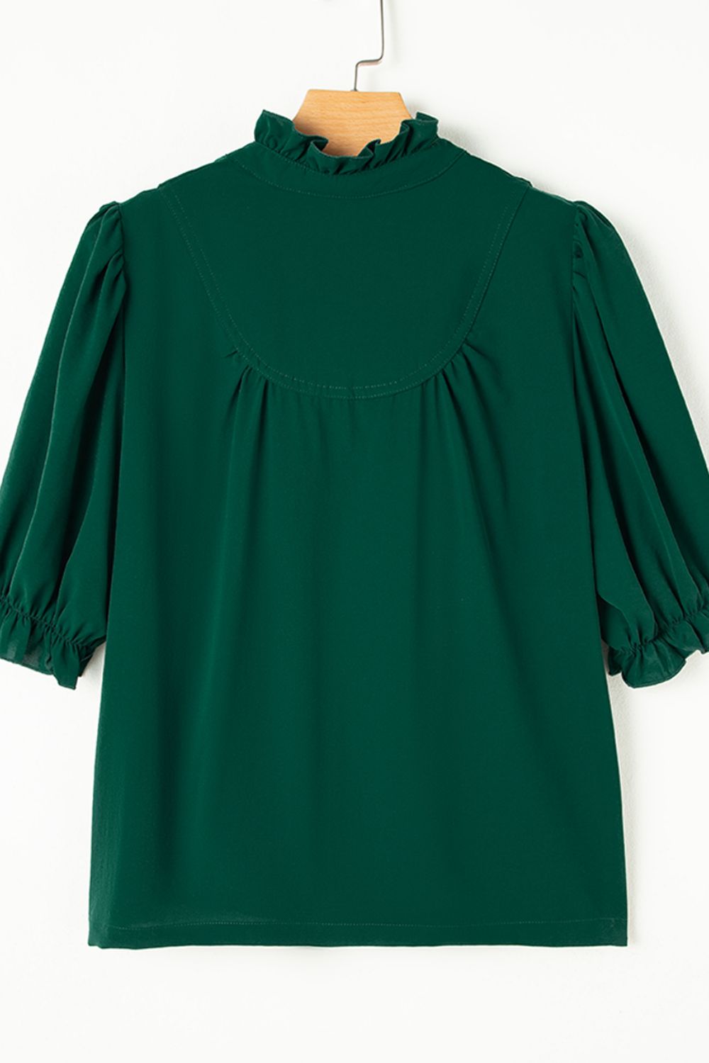 Puff Sleeve Frilled Trim Elegant Blouse - felvior
