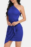 Tie Front One-Shoulder Sleeveless Dress - felvior
