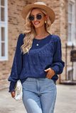 Ruched Round Neck Lantern Sleeve Blouse - felvior