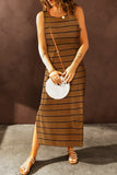 Striped Slit Sleeveless Maxi Dress - felvior