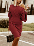 Round Neck Lantern Sleeve Dress - felvior