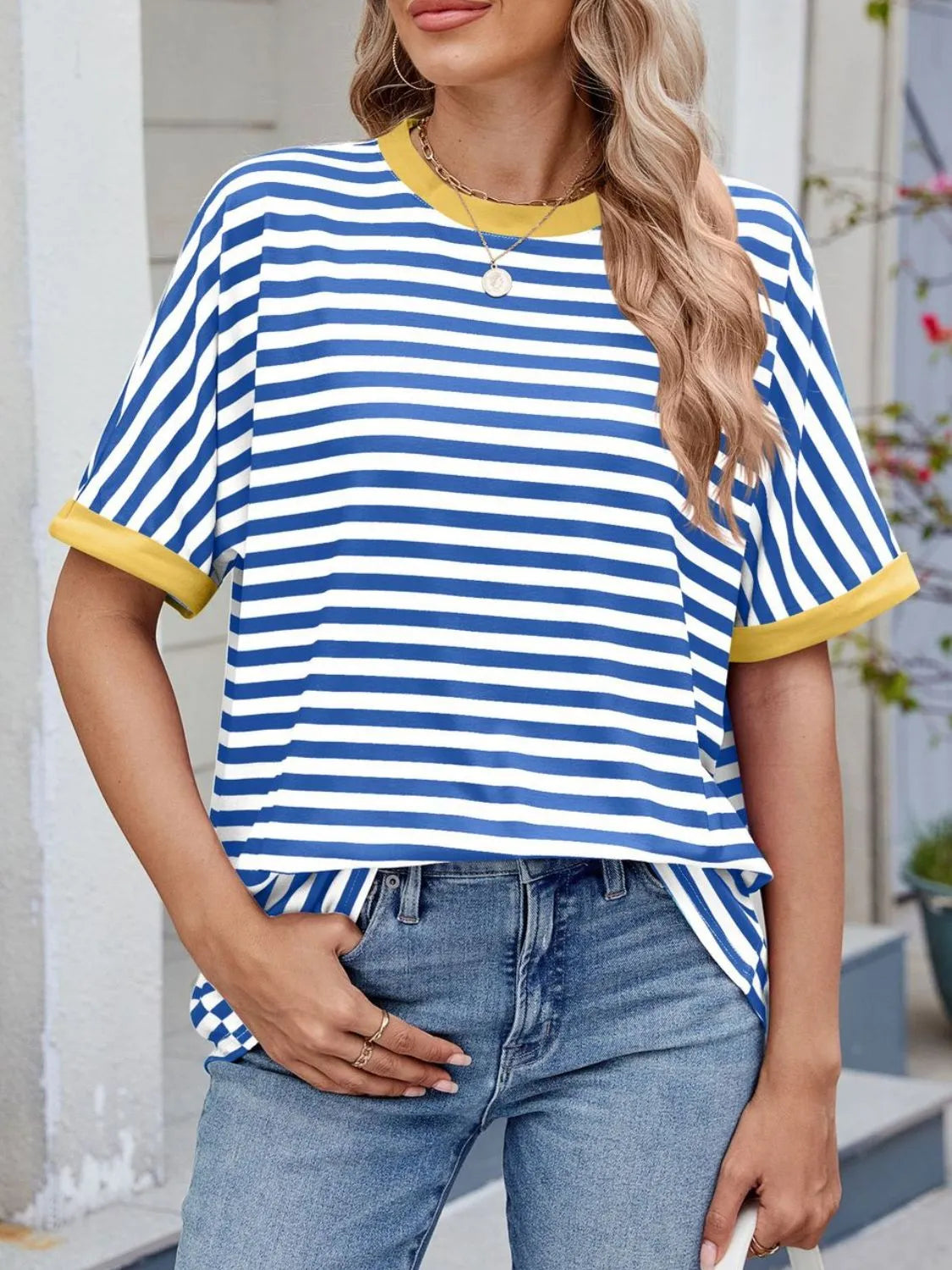 Striped Round Neck Half Sleeve T-Shirt