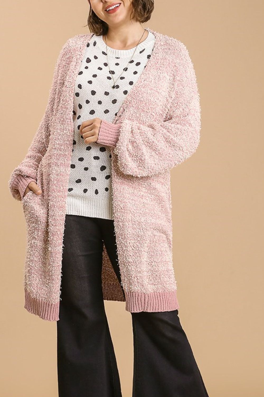 Umgee Full Size Ribbed Hem Open Front Longline Cardigan Plus Size - felvior
