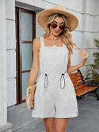 Drawstring Wide Strap Romper with Pockets