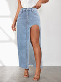 High Rise Slit Denim Skirt - felvior