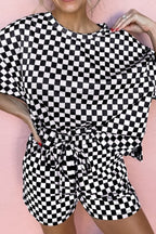 Checkered Round Neck Top and Shorts Set