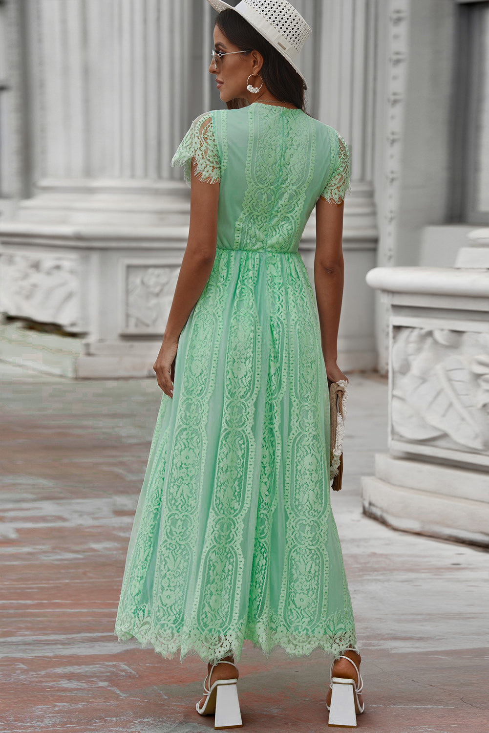 Scalloped Trim Lace Plunge Dress - felvior