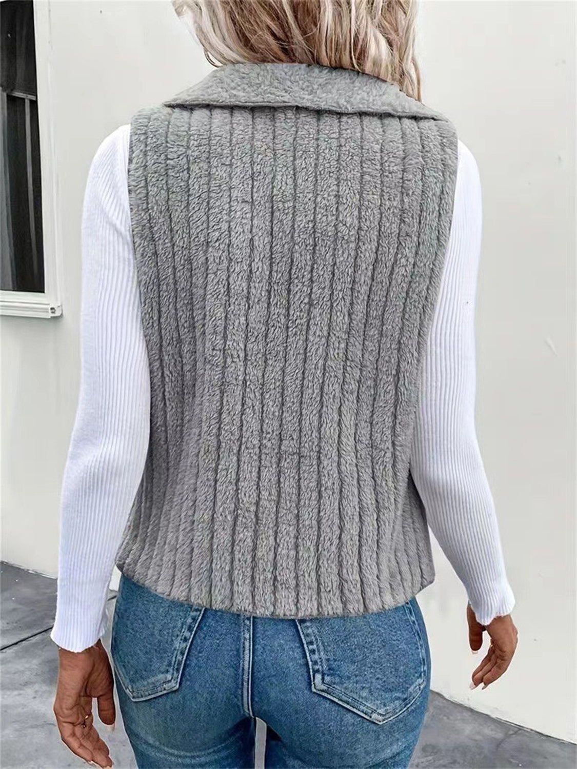 Open Front Fuzzy Vest Coat - felvior
