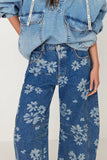 Flower Print Wide Leg Jeans - felvior