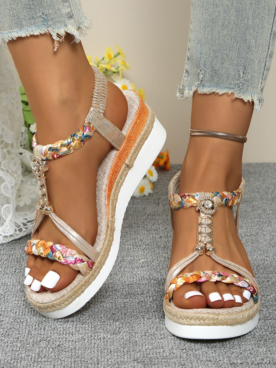 Contrast Woven Wedge Sandals Main image