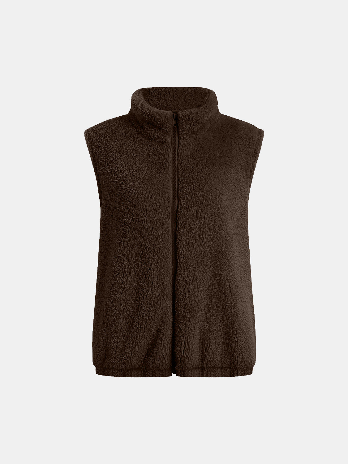 Full Size Fuzzy Zip Up Vest Coat with Pockets - felvior