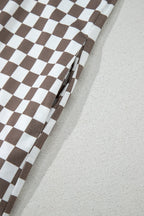 Checkered Print Crew Neck Wide Leg Jumpsuit