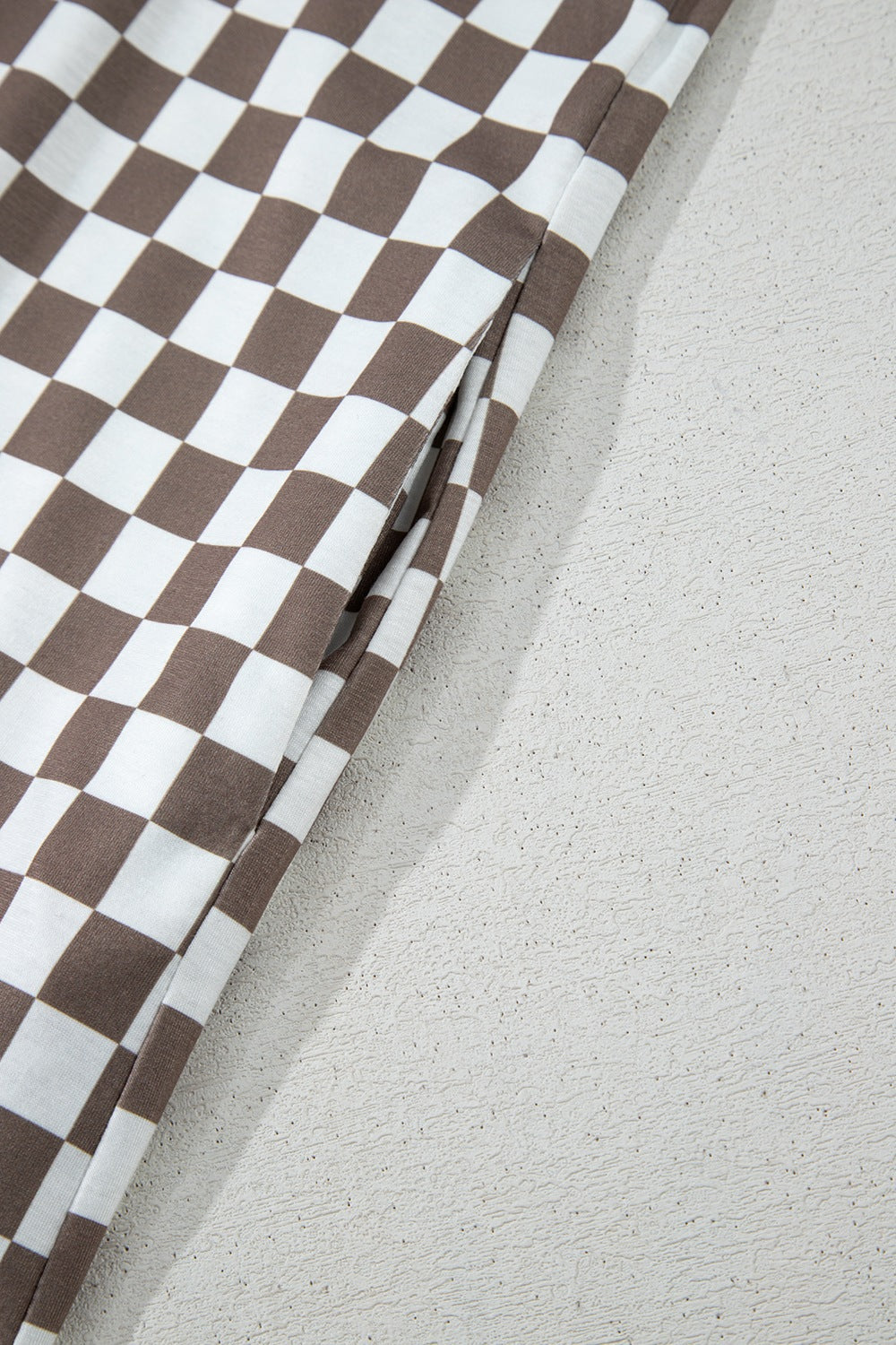 Checkered Print Crew Neck Wide Leg Jumpsuit