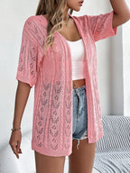 Openwork Open Front Half Sleeve Cardigan