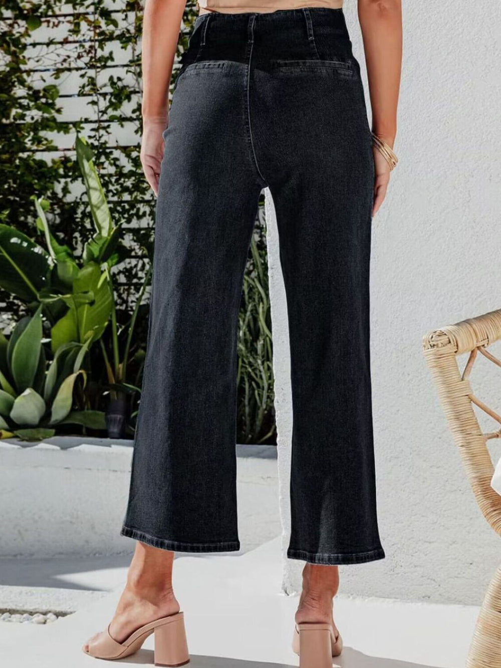 Button Fly Cropped Jeans with Pockets