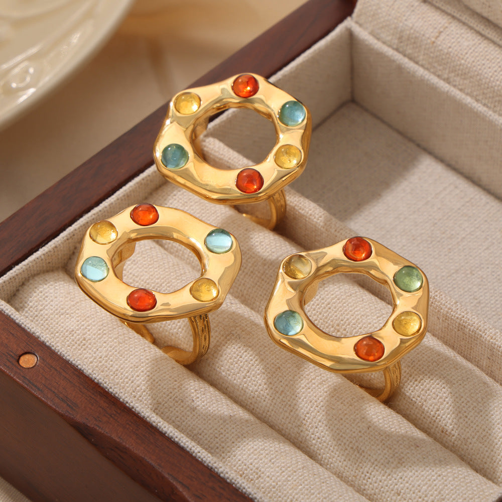 Titanium Steel Glass Bead Ring - felvior