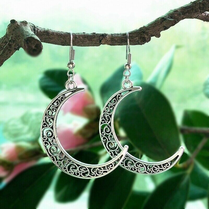 Alloy Cutout Moon Earrings - felvior
