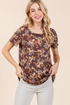 BOMBOM Lightweight Floral Round Neck Short Sleeve T-Shirt