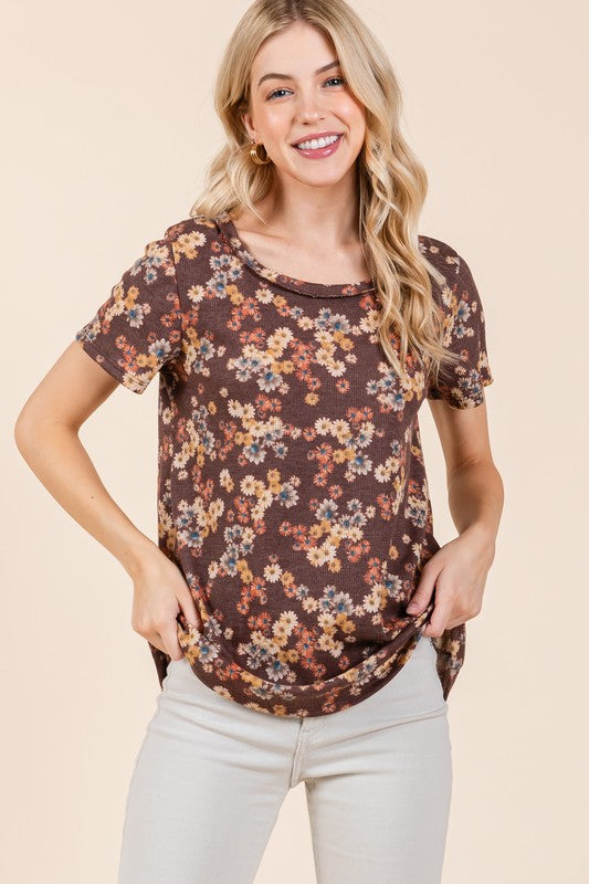 BOMBOM Lightweight Floral Round Neck Short Sleeve T-Shirt
