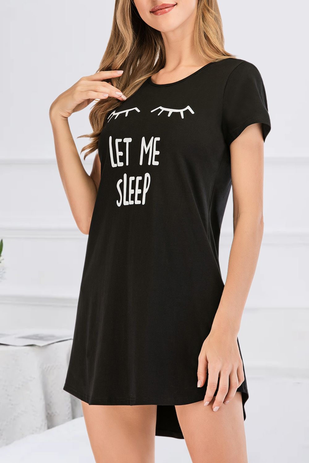 Graphic Round Neck Short Sleeve Lounge Dress - felvior