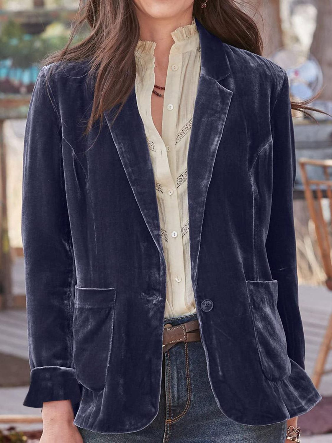 Pocketed Button Up Lapel Collar Blazer - felvior