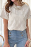 Eyelet Round Neck Short Sleeve Blouse