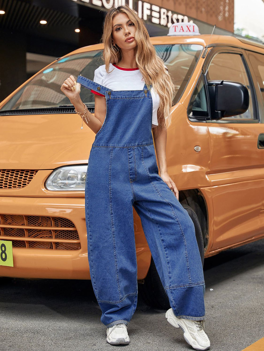 Wide Strap Wide Leg Denim Overalls - felvior