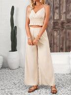 Smocked Surplice Cami and Wide Leg Pants Set