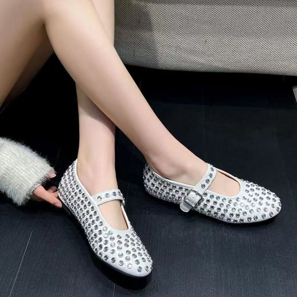 PU Leather Studded Flat Loafers - felvior