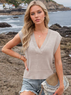 Ribbed Hem V-Neck Sweater Vest