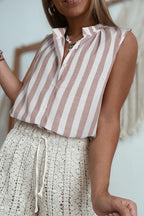 Stripe Button Down Sleeveless Shirt