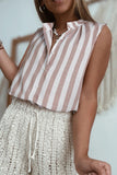 Stripe Button Down Sleeveless Shirt - felvior