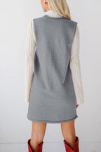 Lovelet Pocketed V-Neck Mini Sweater Overall Dress