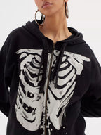 Skeleton Zip Up Drawstring Hoodie