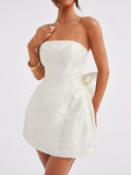 Lace-Up Sleeveless Satin Mini Dress with Bow - felvior