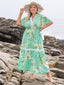 Plus Size Printed Notched Short Sleeve Maxi Dress