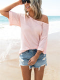 Waffle Knit Boat Neck Half Sleeve T-Shirt