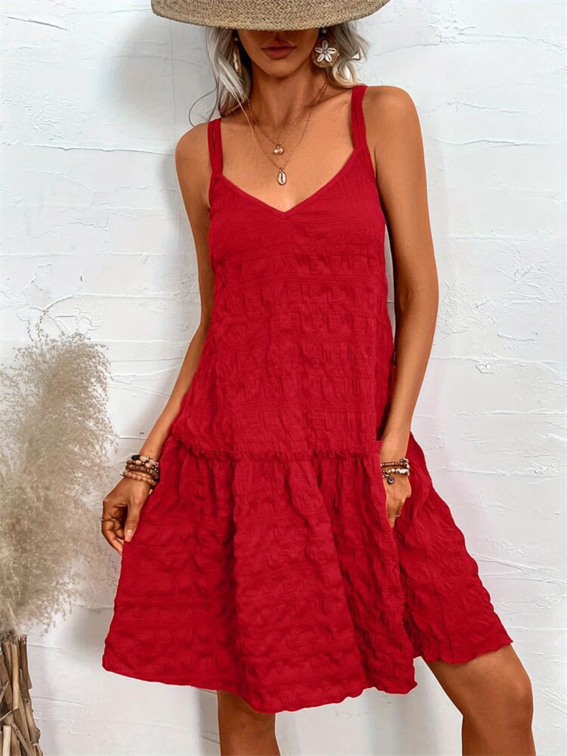 Crisscross Double Spaghetti Straps Tiered Cami Dress - felvior