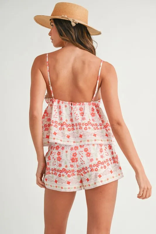 MABLE Floral Printed Peplum Top and Shorts Set - felvior