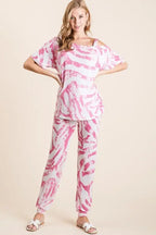 BiBi Zebra Print French Terry Top and Pants Set