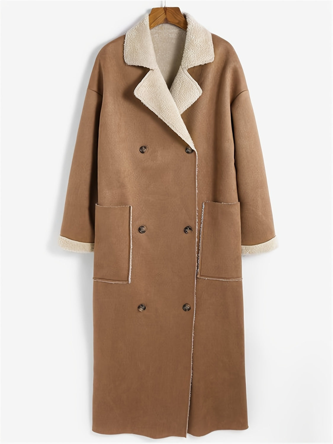 Plus Size Drop Shoulder Sherpa Longline Coat - felvior