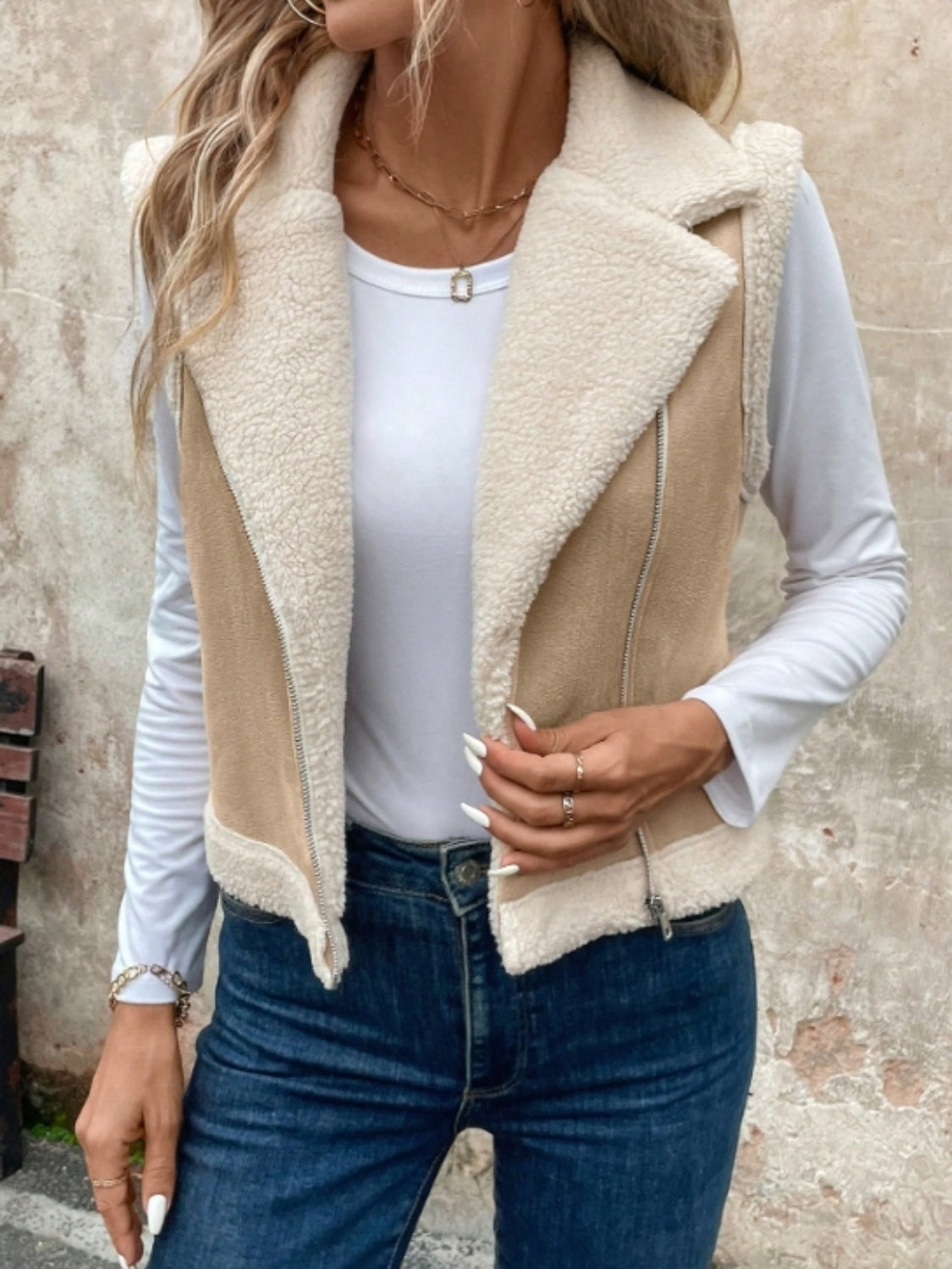 Zip Up Sherpa Vest Coat - felvior
