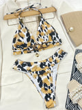 Animal Print Halter Neck Bikini Set - felvior