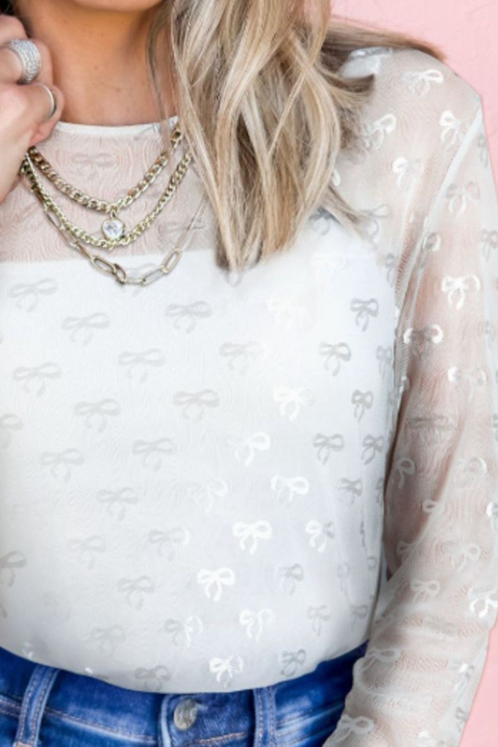 Bow Round Neck Long Sleeve Top - felvior