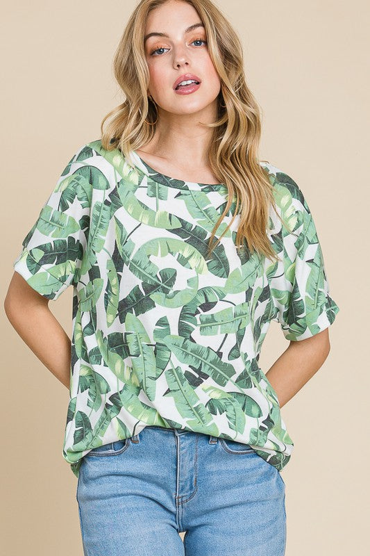 BOMBOM Lightweight Printed Round Neck Short Sleeve T-Shirt