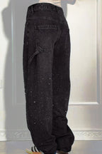Full Size Washed Rhinestone Detail Wide leg Jeans Plus Size