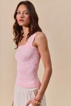 SO ME Two Tone Floral Seamless Tank Top