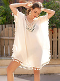 Tassel Cutout Half Sleeve Cover-Up - felvior