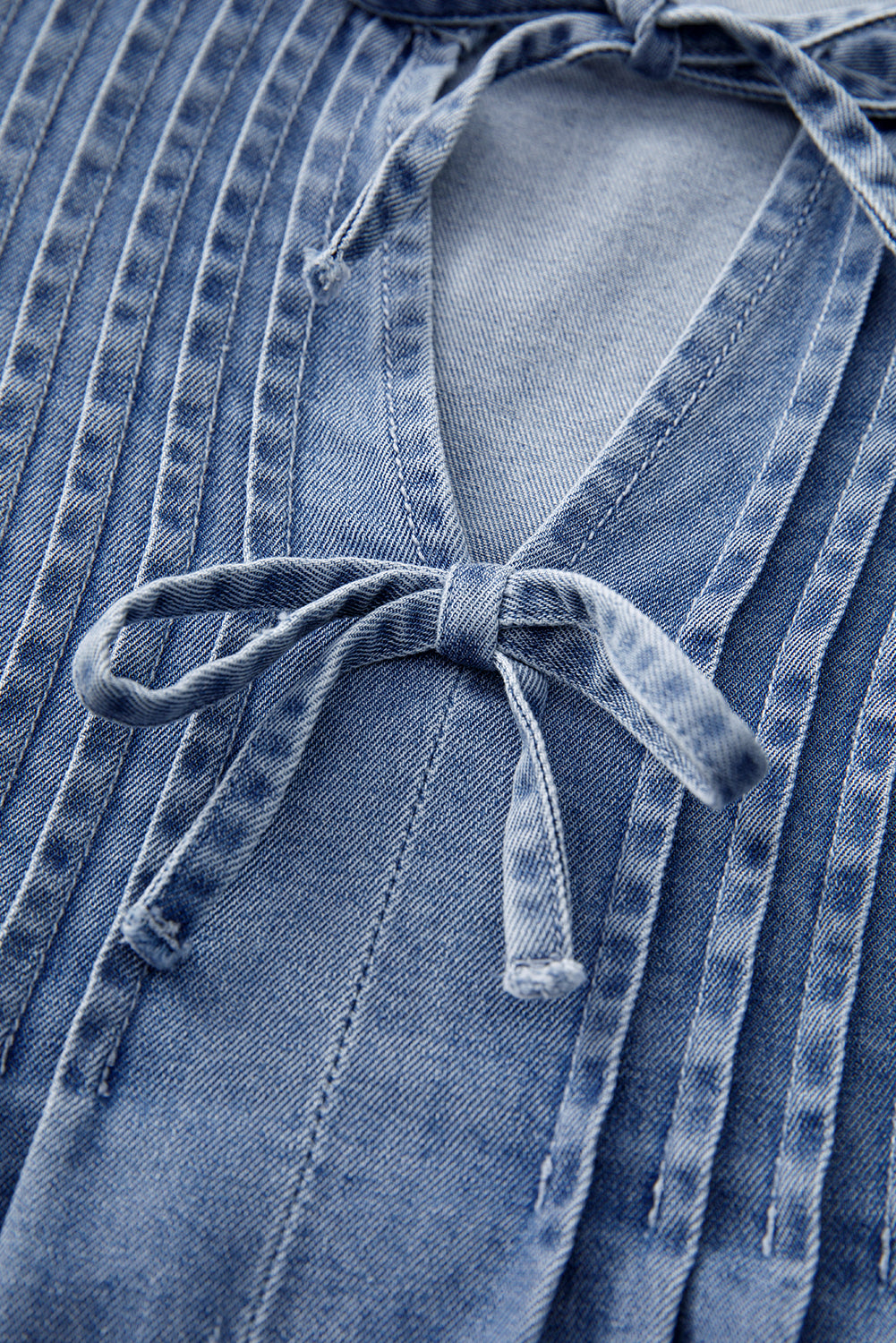 Bow Tie Long Sleeve Denim Top - felvior